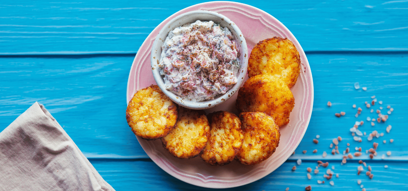 Оладьи Rösti Rondjes с кремовой намазкой из лосося и укропа